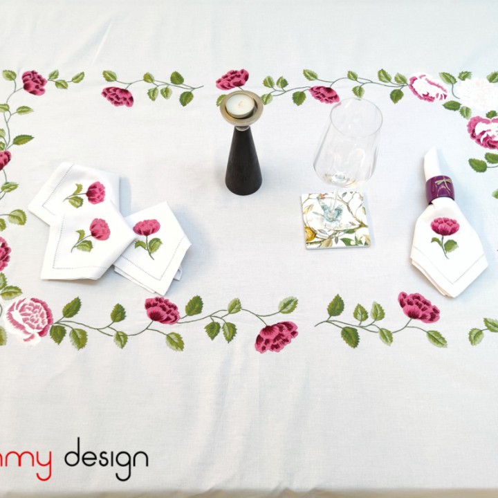 Rectangle Sapa rose embroidery table cloth 200x150cm - include 8 napkins